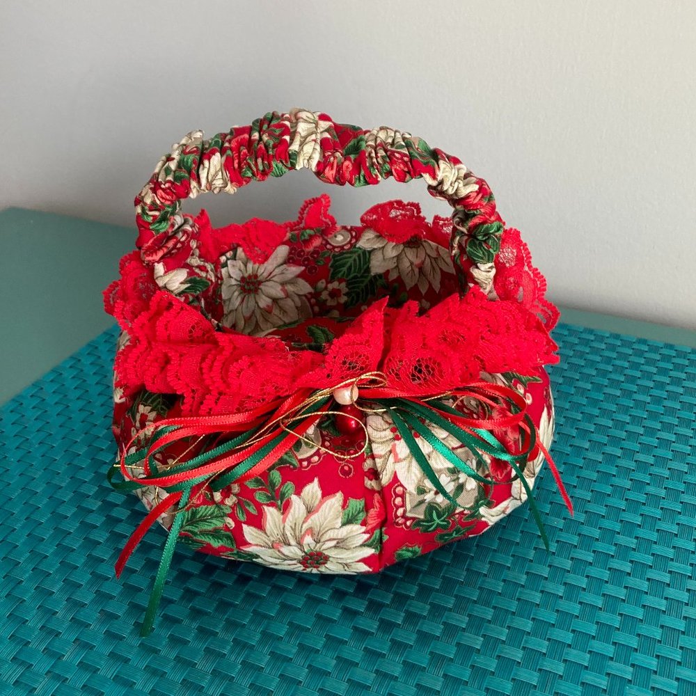 Christmas Floral Basket Handcrafted Vintage